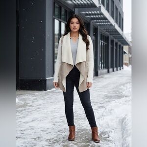 NWT INC International Concepts Tan Drape Sherpa Sweater Jacket